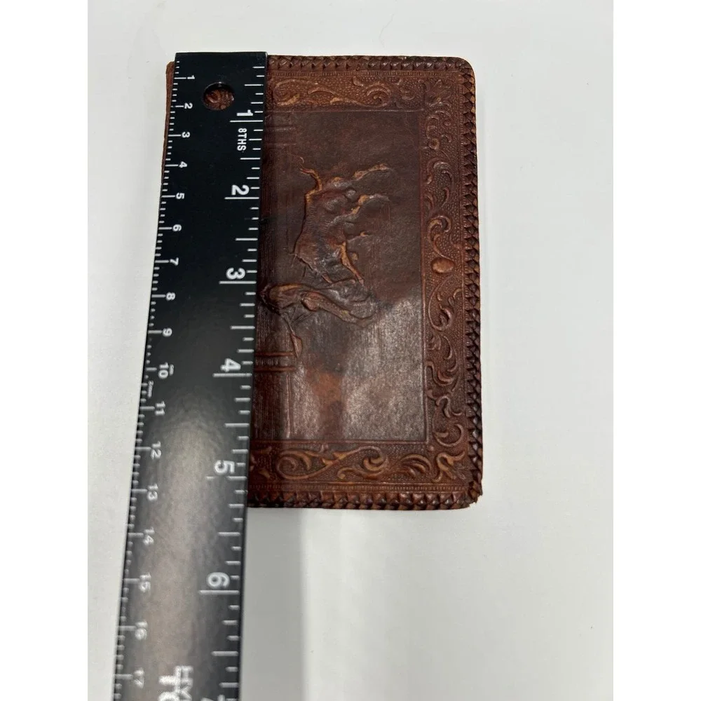 Vintage‎ Tooled Leather Bifold Wallet Bullfighting Matador Floral Brown 1950s